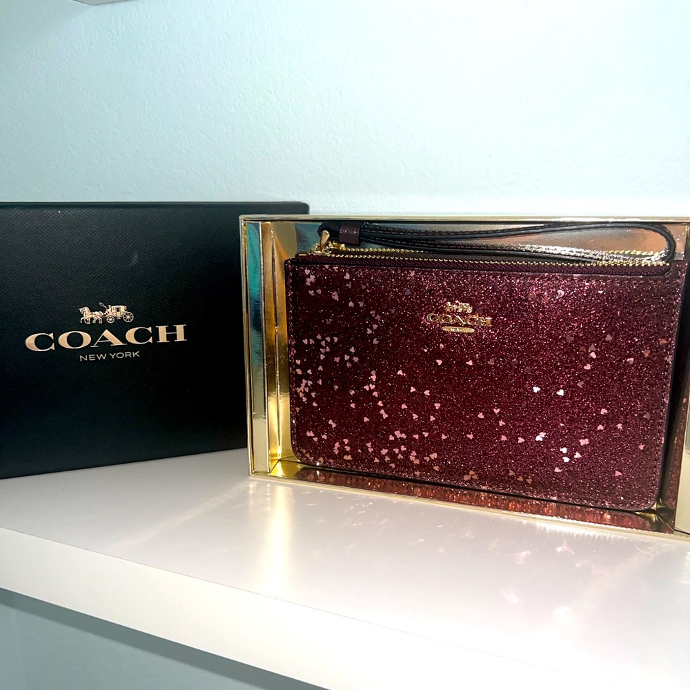 COACH holiday special glitter hearts wristlet